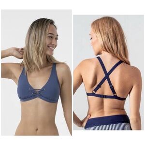 NWT $60 KRIMSON KLOVER Women XL Nalu Bikini Top Blue Lace-Up Bralette Swim Top